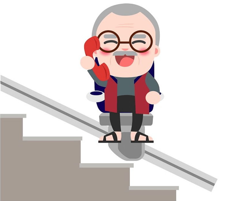 Elderly man on stairlift on phone